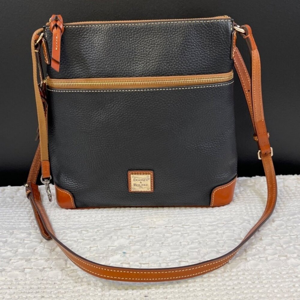 Dooney & Bourke Black Pebbled Leather Crossbody with Tan Trim